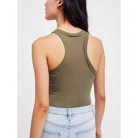 NWT Free People Wide Eyed Tank Top Army Green Size Med - Picture 2 of 8